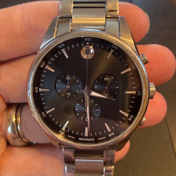 Movado Other - Mens Movado Watch, silver band black face.